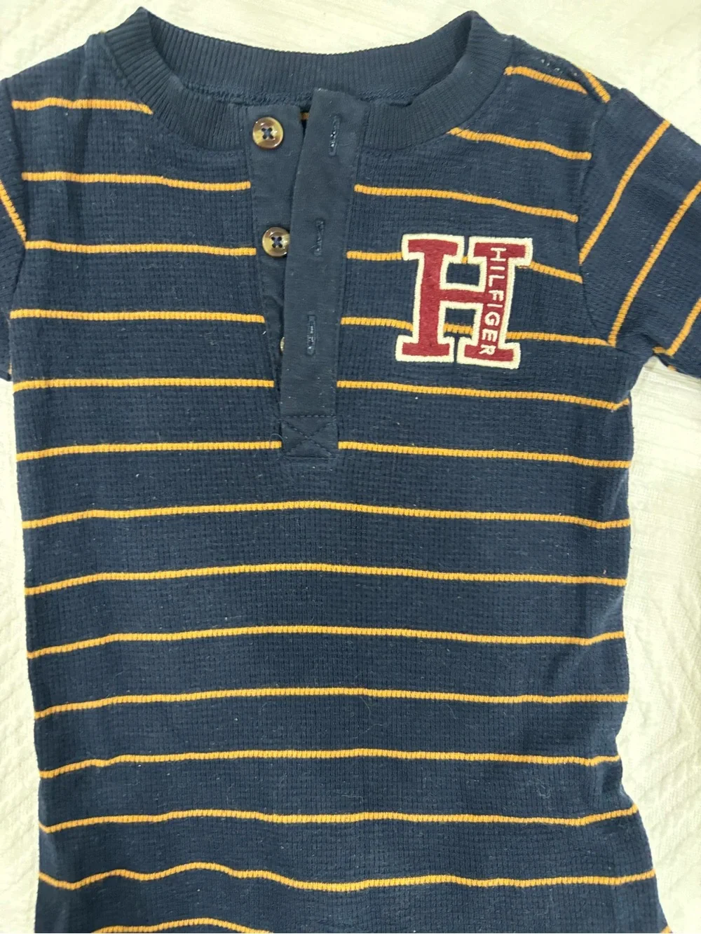 Tommy Hilfiger Navy Blue with Tan Stripe Baby Footie